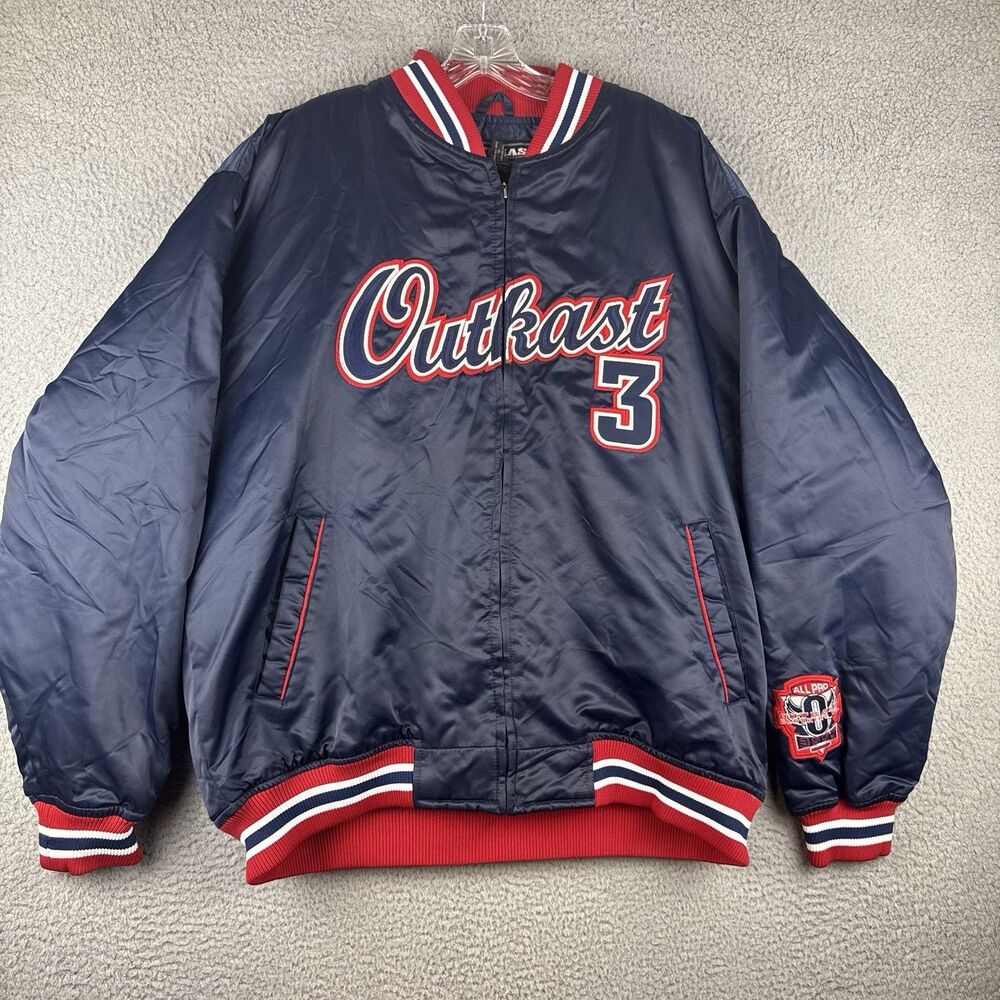 OutKast Clothing Co Satin Bomber Jacket XL Navy ALL PRO 3000 Hip Hop Vintage